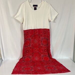 Denim&Co White Top Red Bandana-Print Maxi Dress